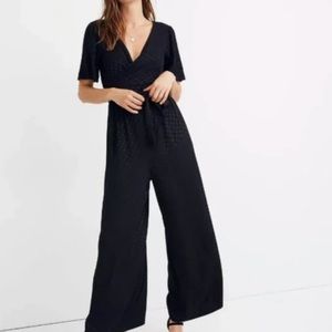 Madewell Wrap-Waist Jumpsuit in Dot Jacquard / 8 / TRUE BLACK
